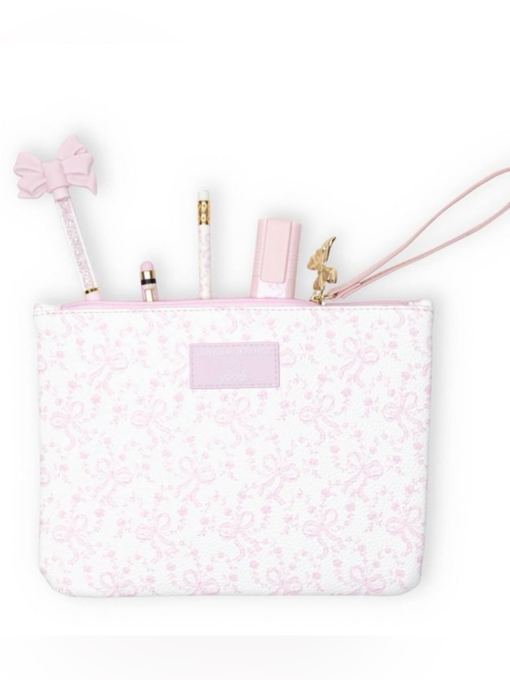 LoveShackFancy Pink Bow Print Pouch